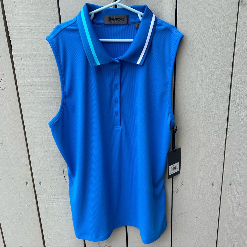 G/FORE Ribbed Tech Nylon Sleeveless Polo in Lisbon blue - Women’s Medium - NWT
